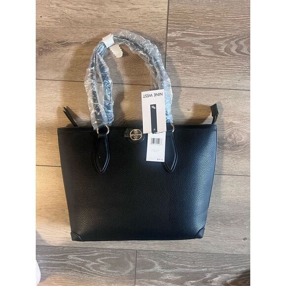 Nine West Women’s Kyelle Designer Textured Shoulder Tote Bag Black Zipper NWT - Picture 9 of 11